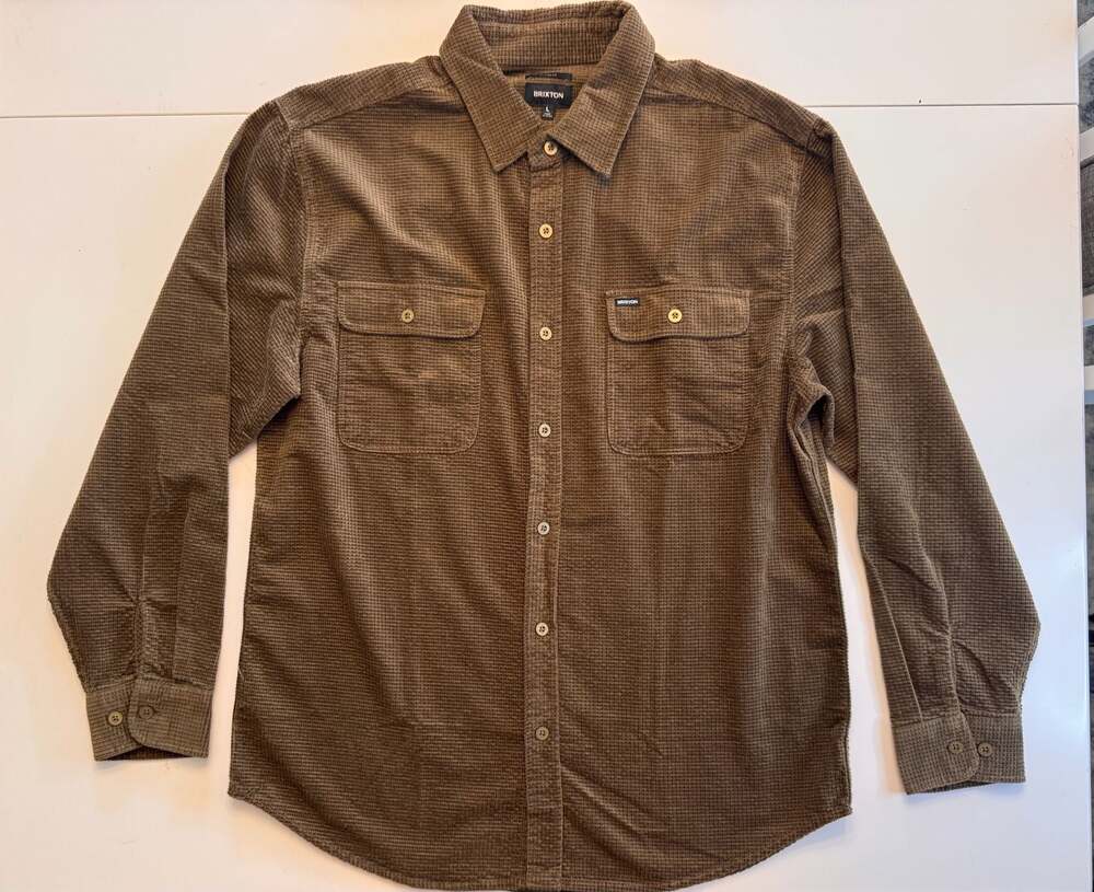 Brixton Men's Bowery Relaxed Fit Waffle Corduroy Long Sleeve Shirt in Lion Brown